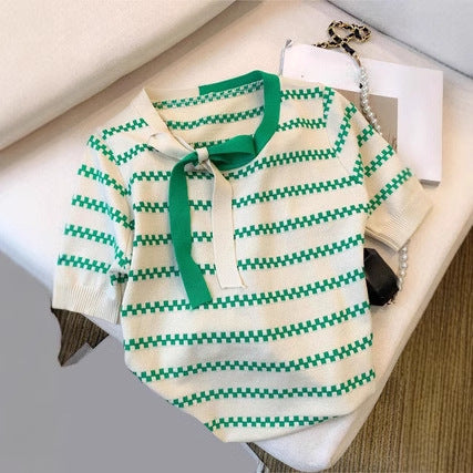 Women's Short-sleeved Sweater Striped Minimalist