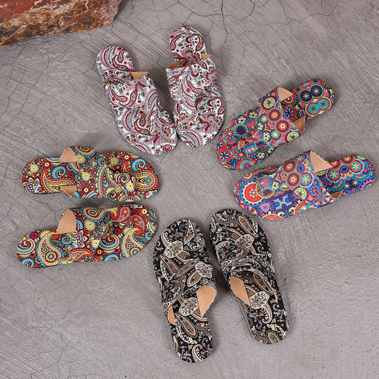 Plus Size Ethnic Style Flat Toe Ring Slippers