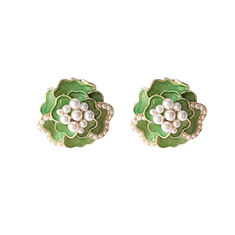 Sterling Silver Needle High-grade Temperament Camellia Pearl Ear Studs