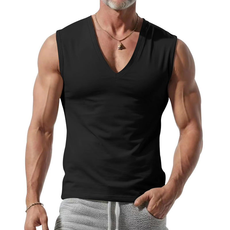 Men's Solid Color Large V-neck Loose Vest