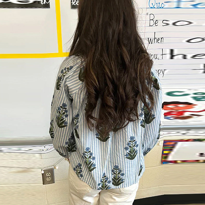 Flower Printed Long-sleeved Top Women's Spring