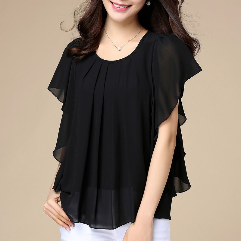 Plus Size Women's Loose Solid Color Chiffon Shirt