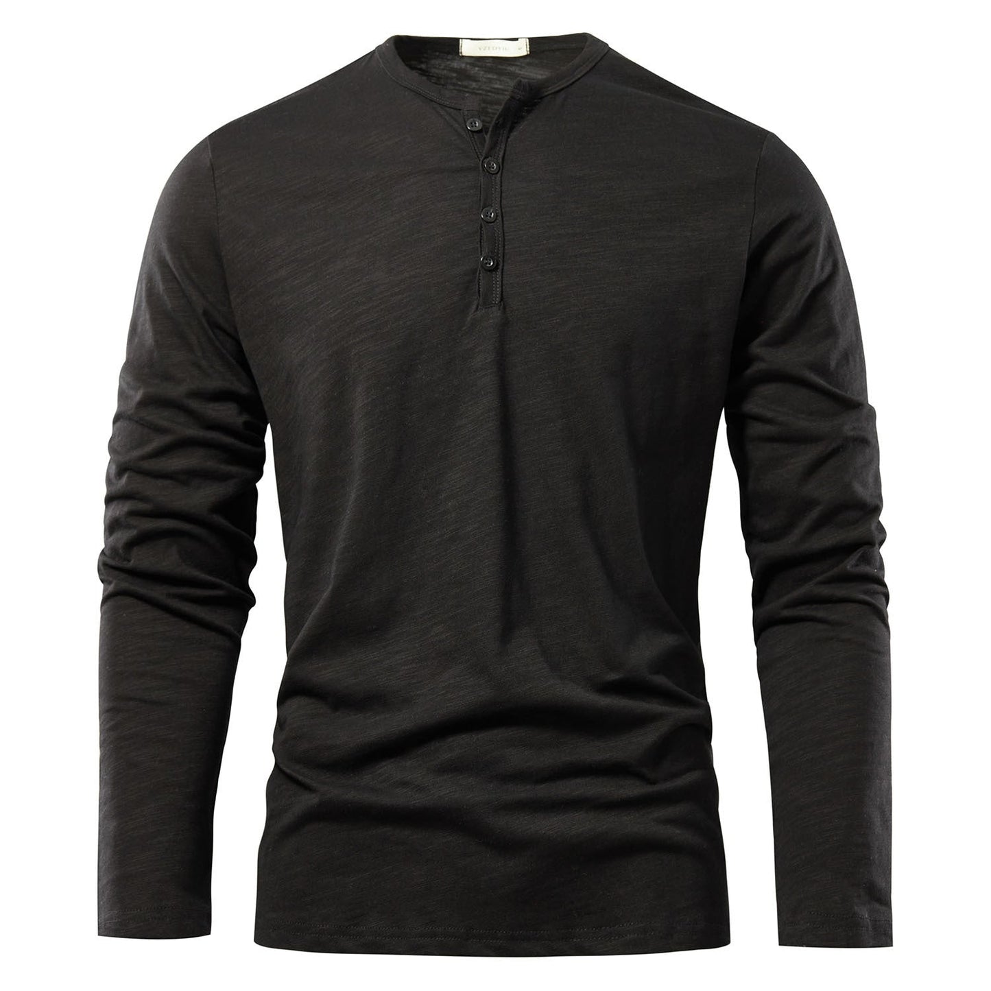 Men's Solid Color Casual Slub Cotton Long Sleeve