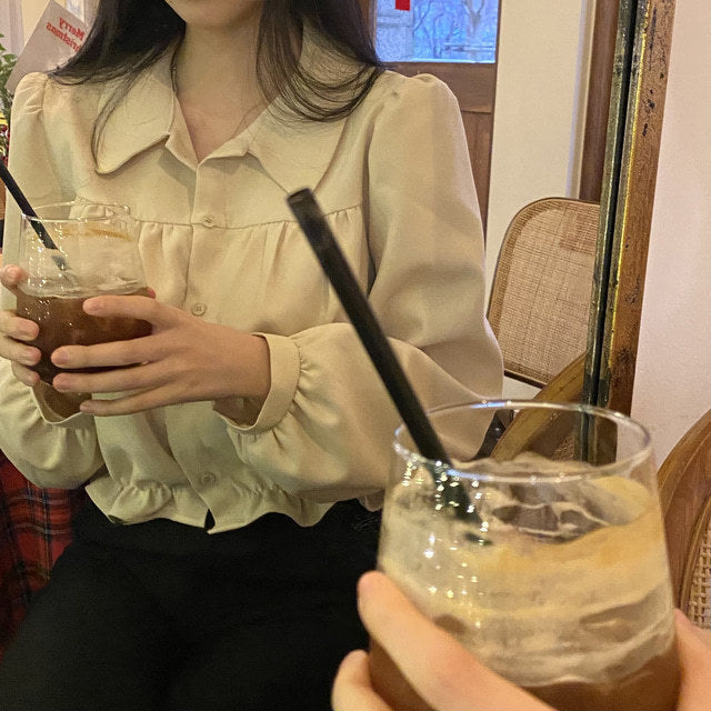 Fashion French Short Puff Sleeve Shirt Women