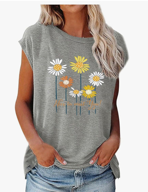 Women's 3D Digital Printing Cotton-like Flower Multi-element Short Sleeve