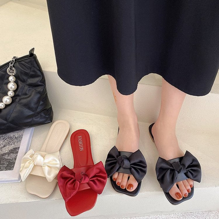 Fashion Personality Flat Bowknot Slippers For Women