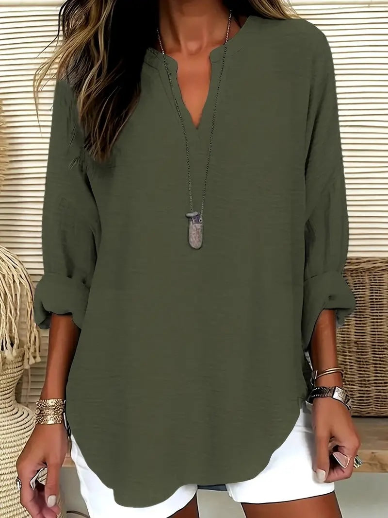 Women's V-neck Drop-shoulder Long-sleeve T-shirt