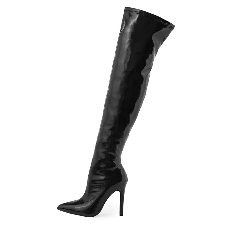 Women's High Heel Soft Patent Leather Inside Zipper Over The Knee Boots