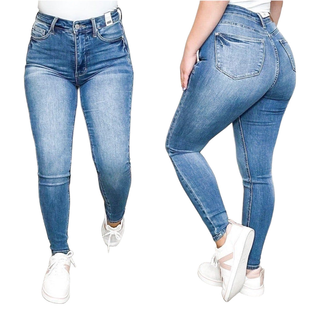 European And American Tight Elastic High Waist Skinny Pants Women's Jeans