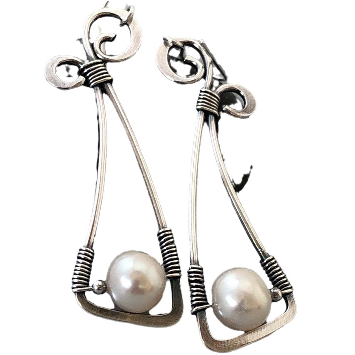 Vintage Silver Dangle Earrings Section With Pearl