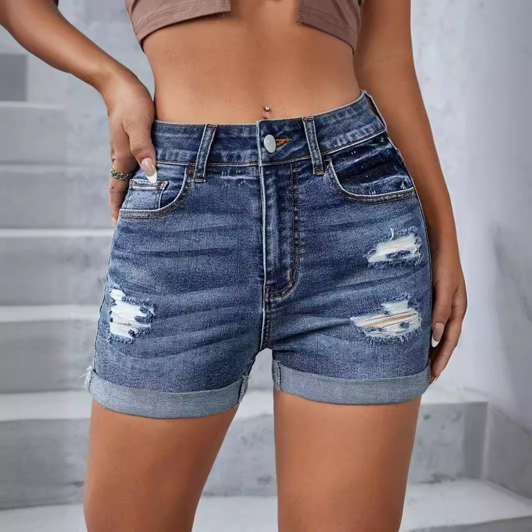 Fashion Personality Women's Ripped Denim Shorts