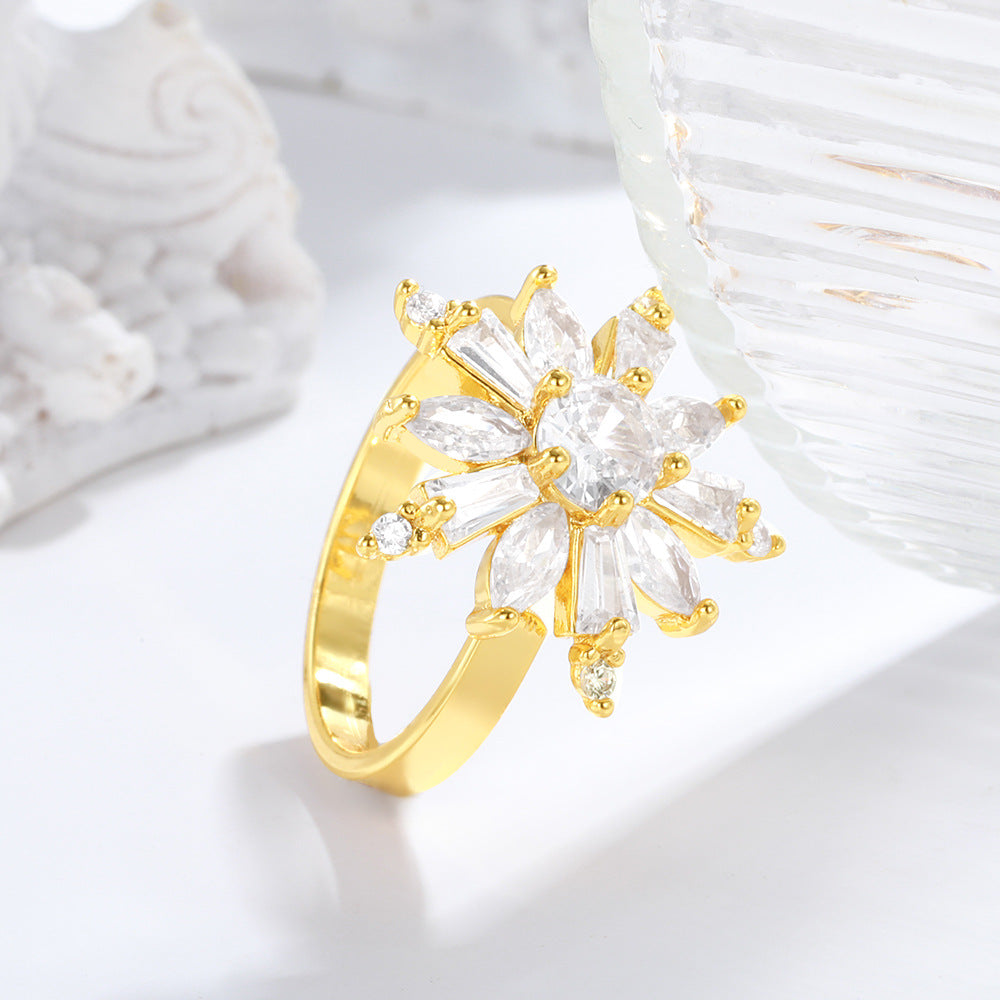 Copper Micro Inlaid Zircon Adjustable Flower Ring