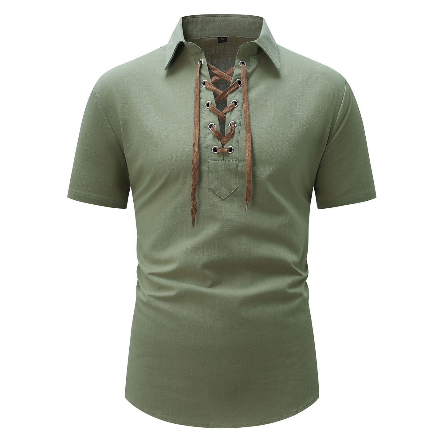 European And American Men's Cotton And Linen Lapel Loose V-neck Lace Shirt