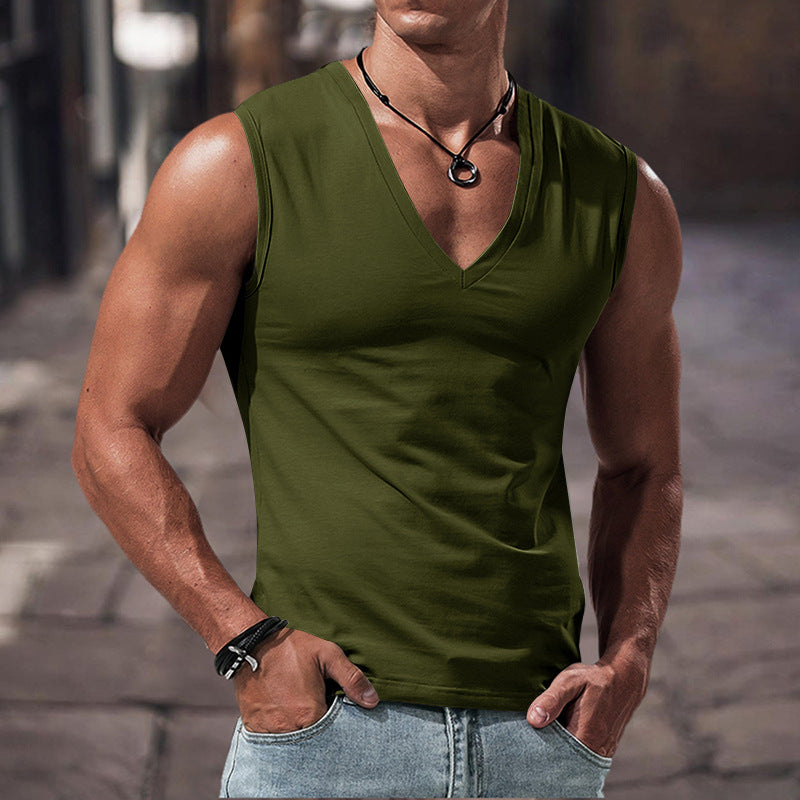 Men's Solid Color Large V-neck Loose Vest