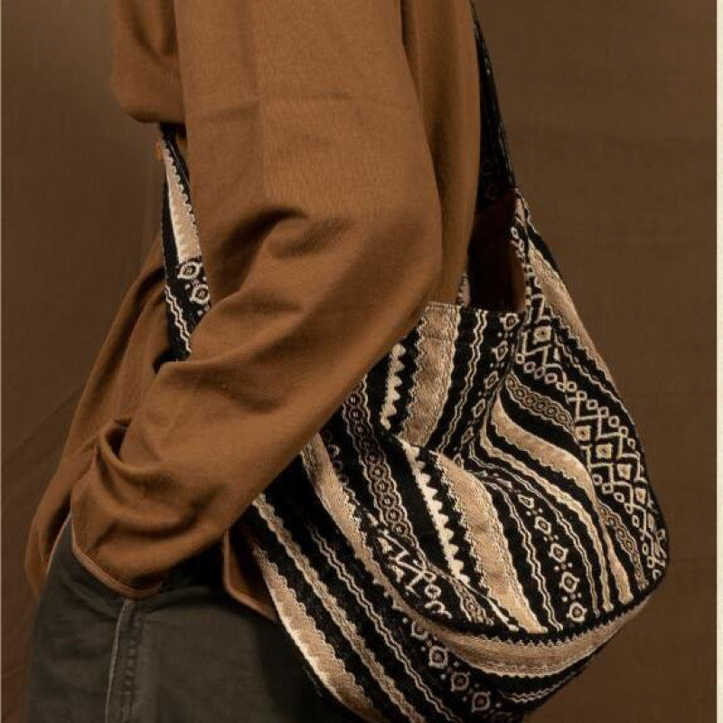 Jacquard Striped Thick Handprint Vintage Messenger Bag