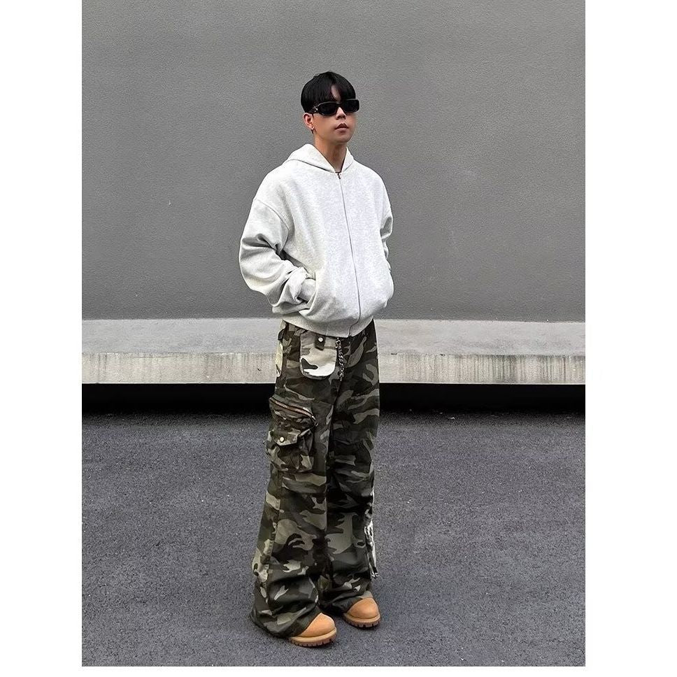 Men's Contrast Color Three-dimensional Pocket Overalls