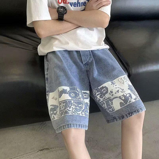 Men's Denim Shorts European Hip Hop Street Style 5-quarter Pants
