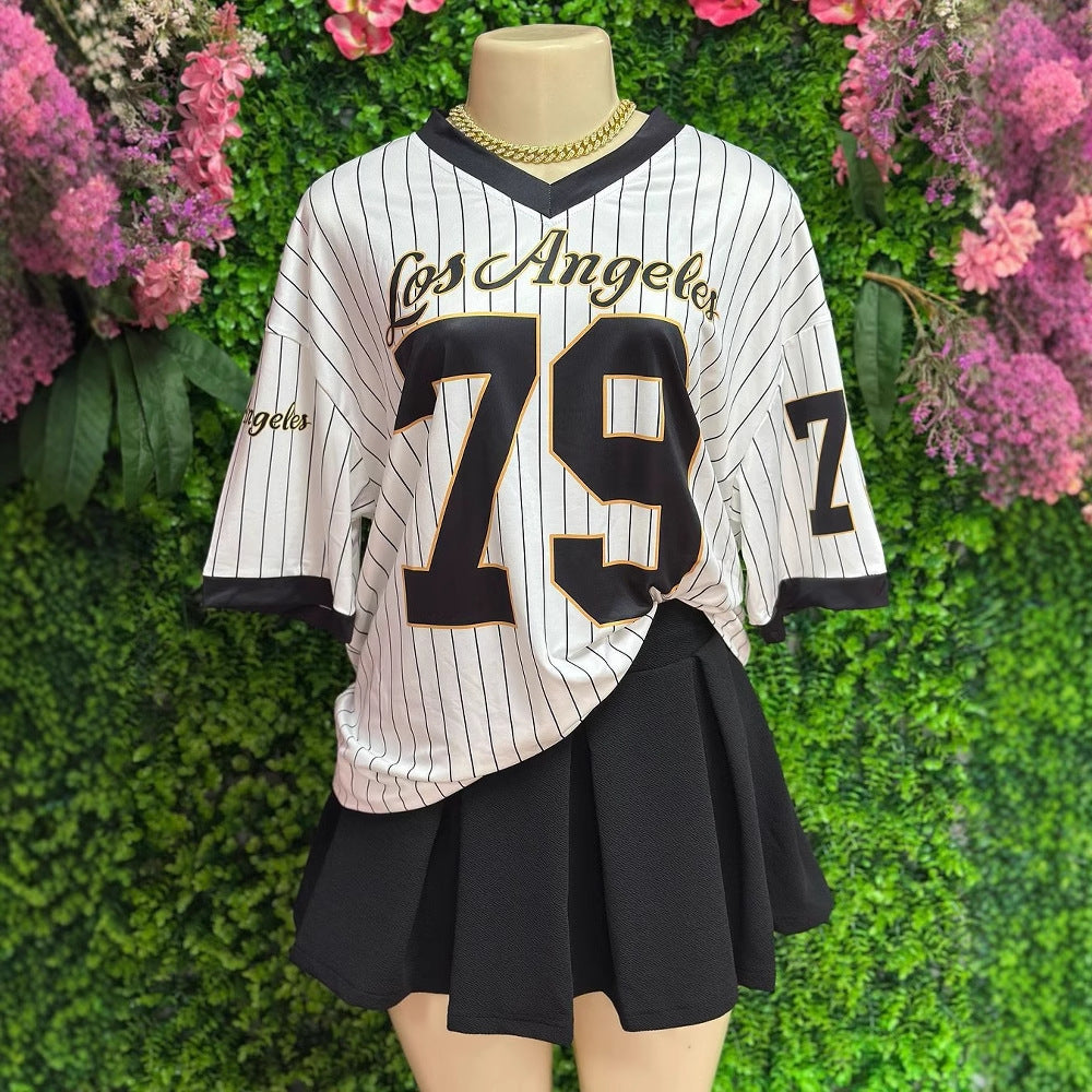 Women's Casual Loose Street Printed V-neck Short Sleeve