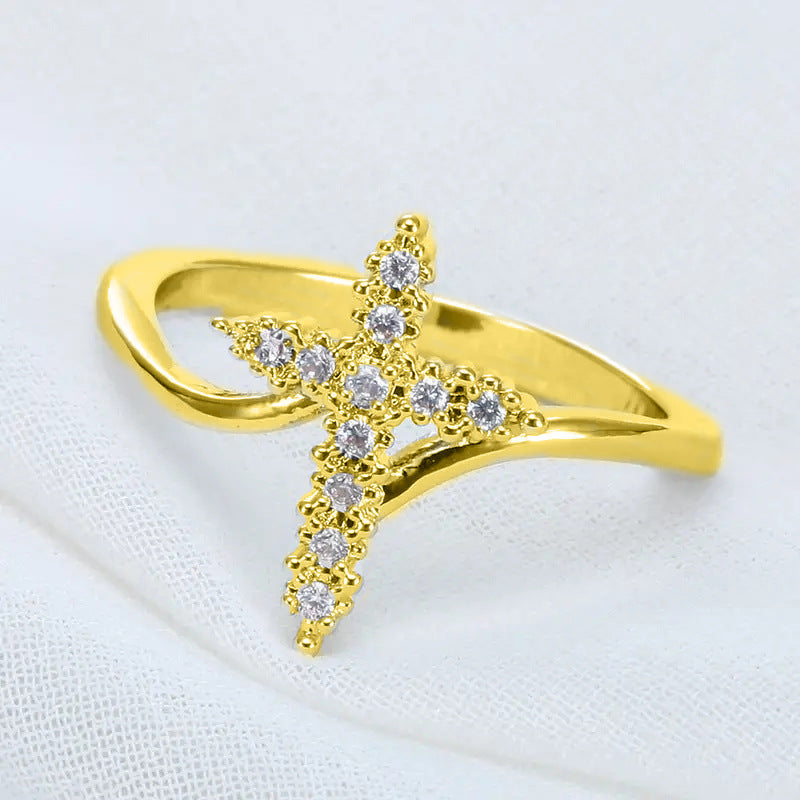 Geometric Cross Zircon Design Wedding Ring