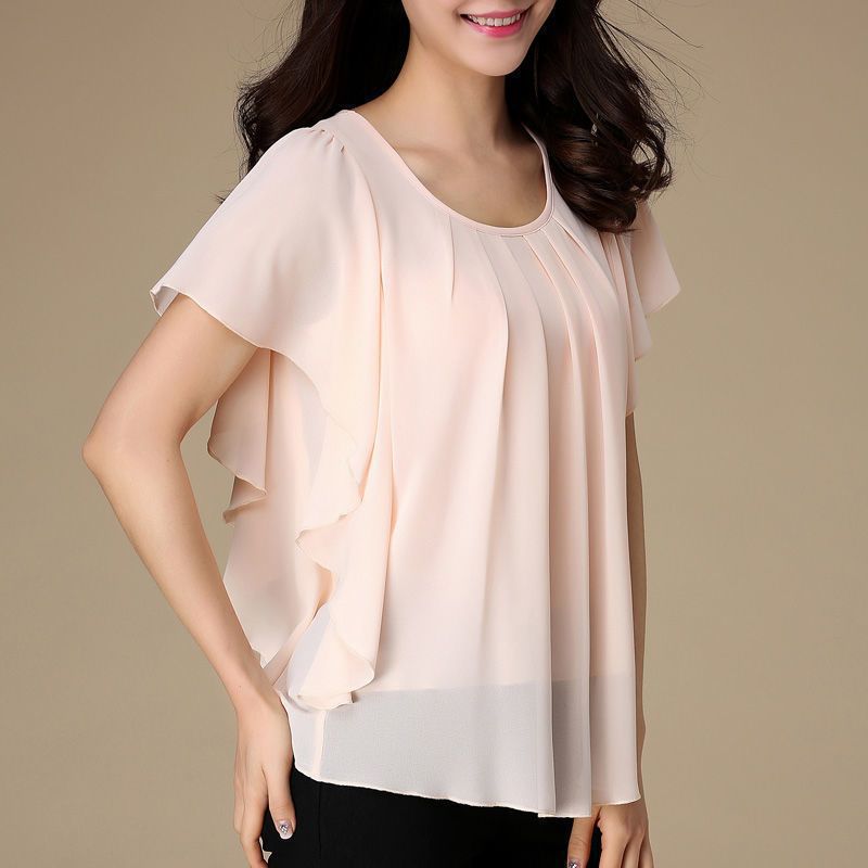 Plus Size Women's Loose Solid Color Chiffon Shirt