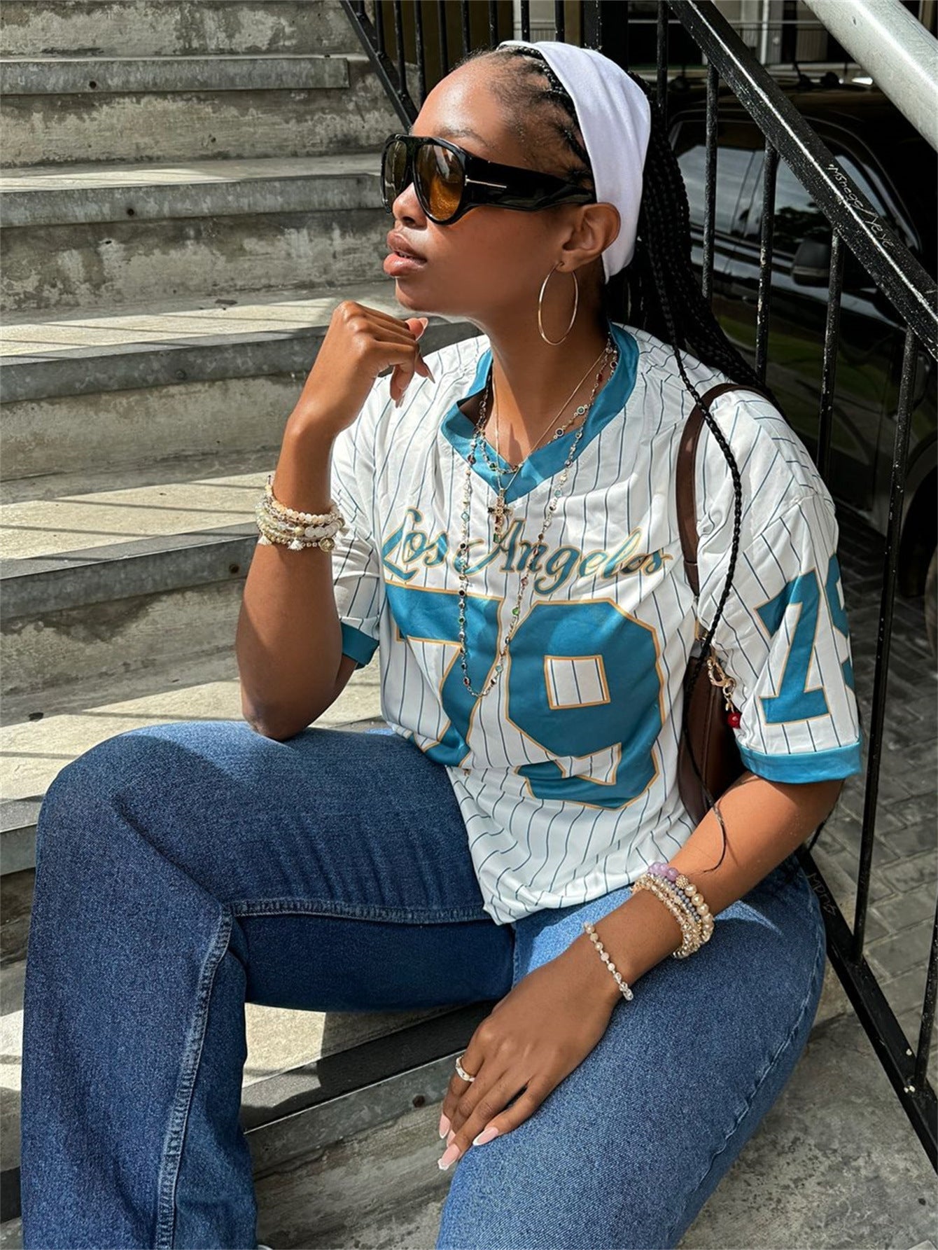 Women's Casual Loose Street Printed V-neck Short Sleeve