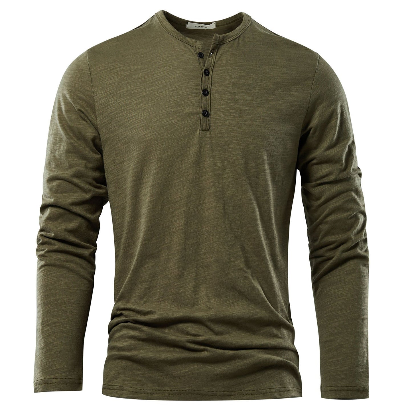 Men's Solid Color Casual Slub Cotton Long Sleeve