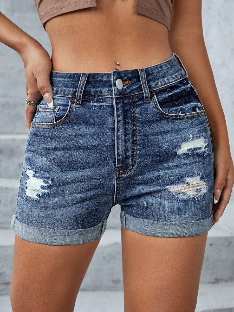 Fashion Personality Women's Ripped Denim Shorts