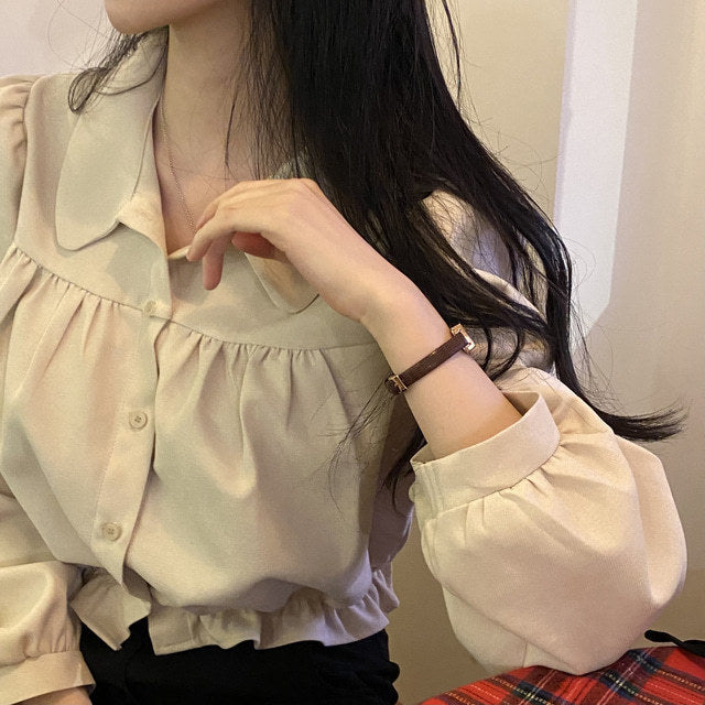 Fashion French Short Puff Sleeve Shirt Women