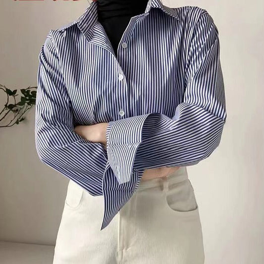 Blue Professional Striped Shirt For Women