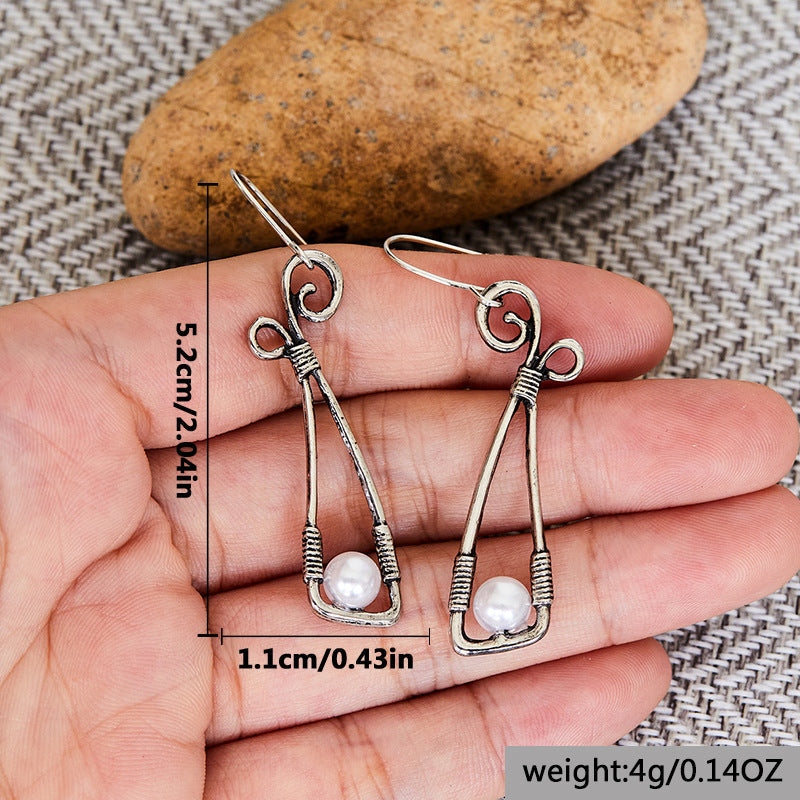 Vintage Silver Dangle Earrings Section With Pearl