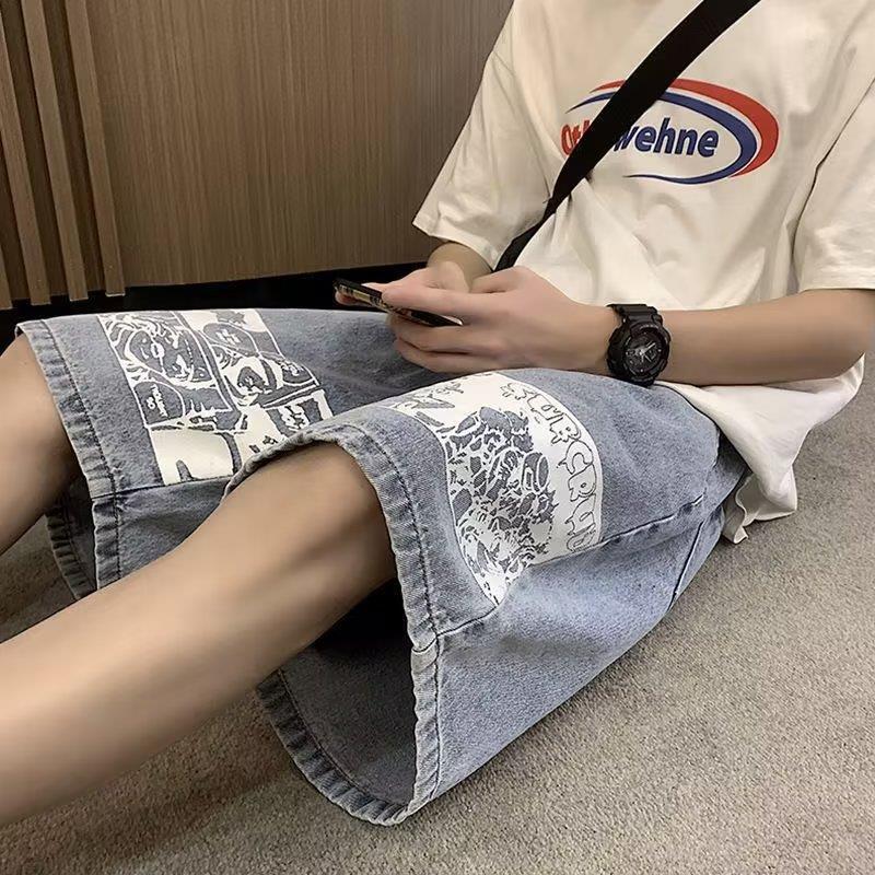 Men's Denim Shorts European Hip Hop Street Style 5-quarter Pants