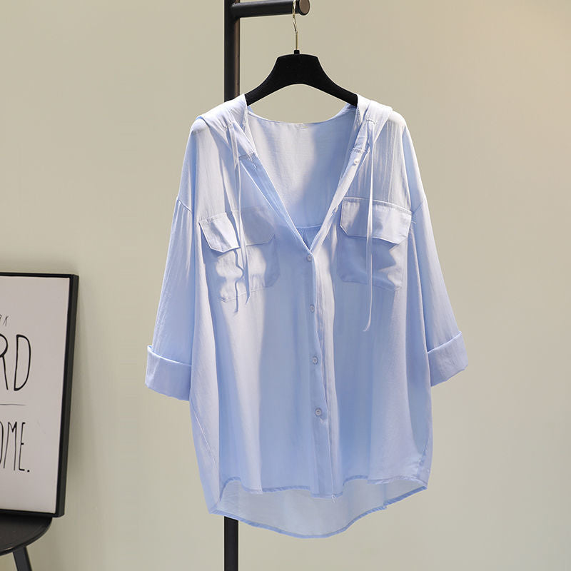 Women's White Hooded Casual Shirt