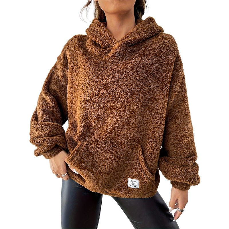 Autumn And Winter Loose Hooded Thickened Warm Plush Coat