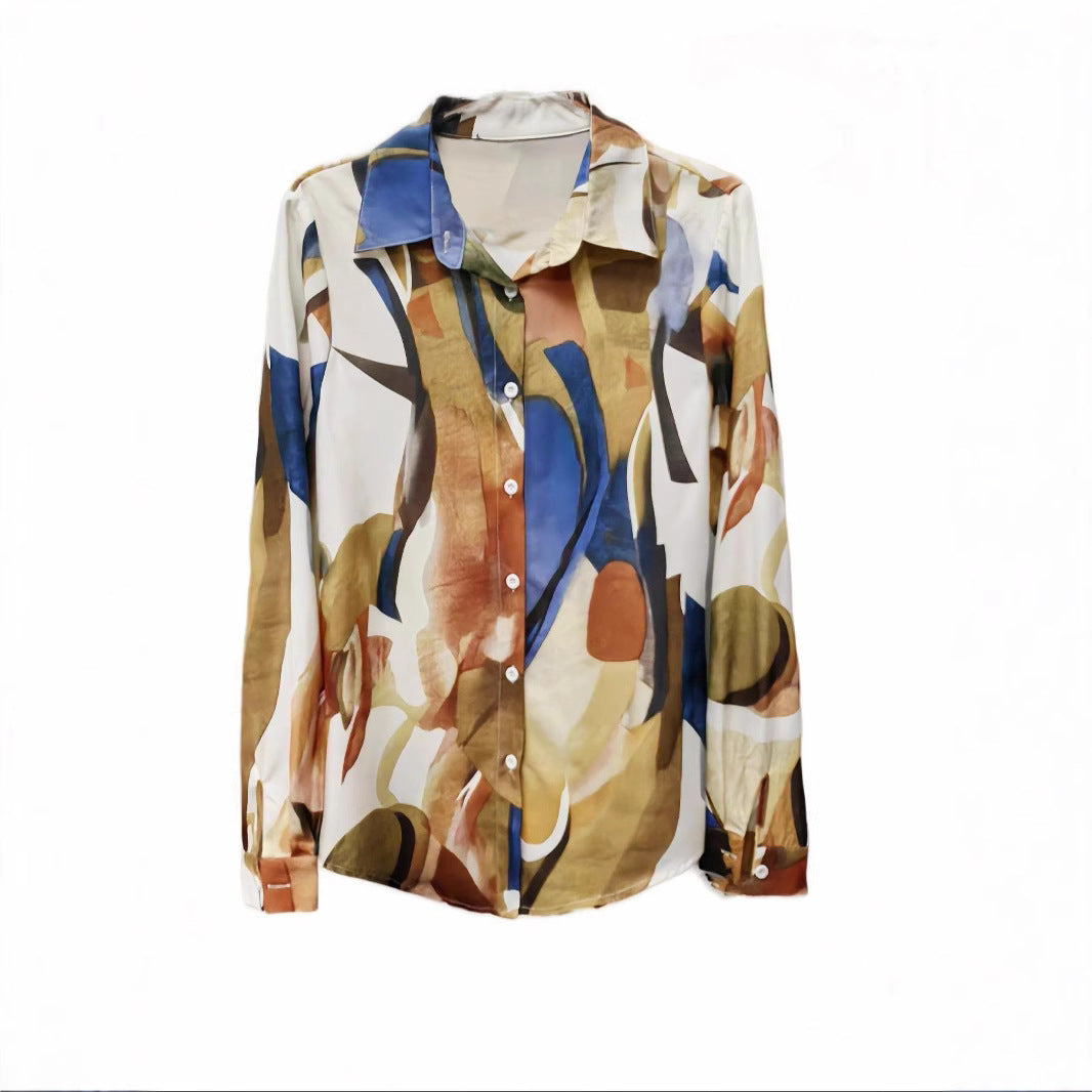 Loose Digital Printing Lantern Long Sleeve Shirt For Women