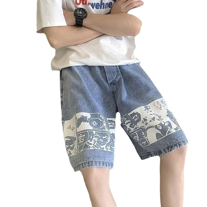 Men's Denim Shorts European Hip Hop Street Style 5-quarter Pants
