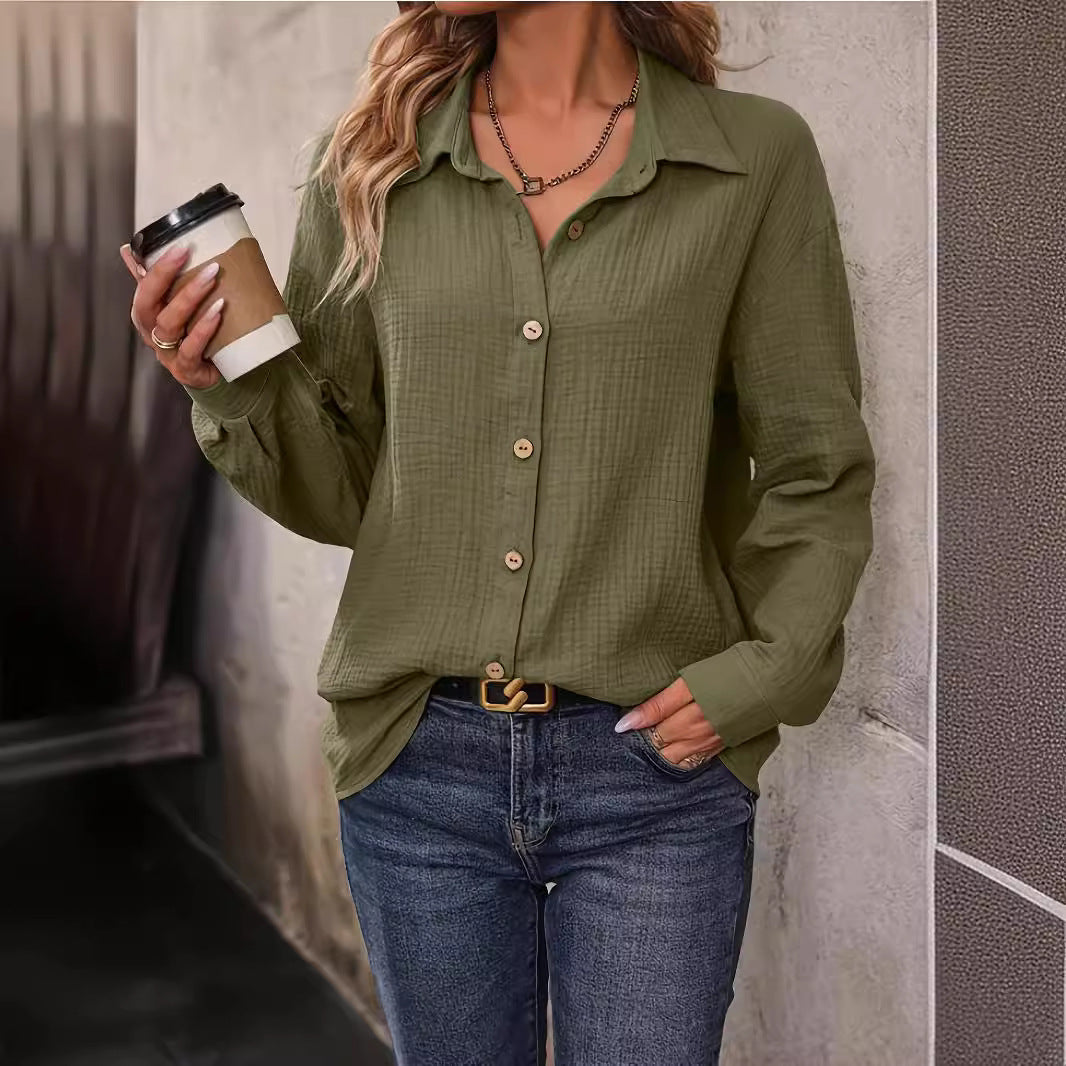 Women's Solid Color Front Button Drop Shoulder Shirt Women's