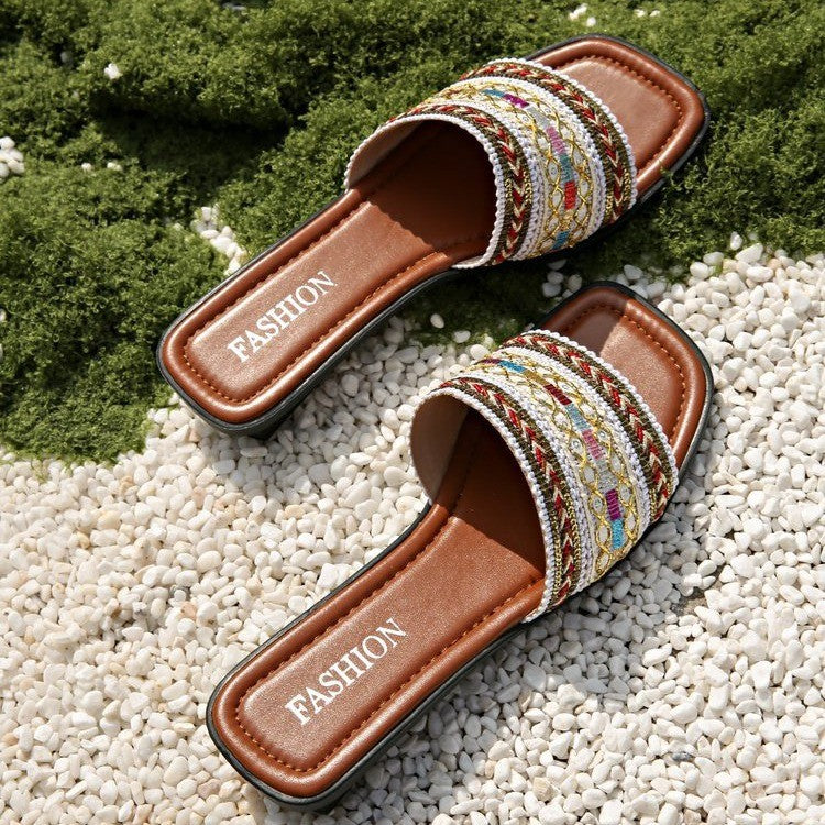 Breathable Bohemian Style Slip-on Peep-toe Slippers