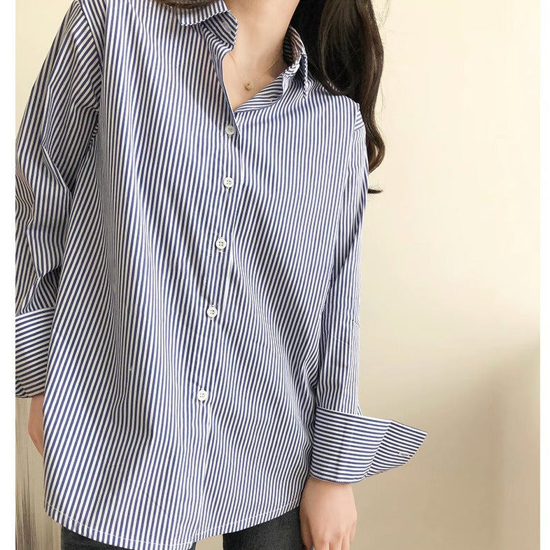 Blue Professional Striped Shirt For Women