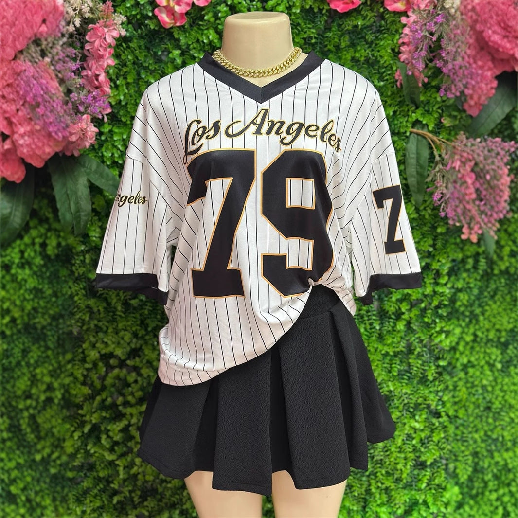 Women's Casual Loose Street Printed V-neck Short Sleeve