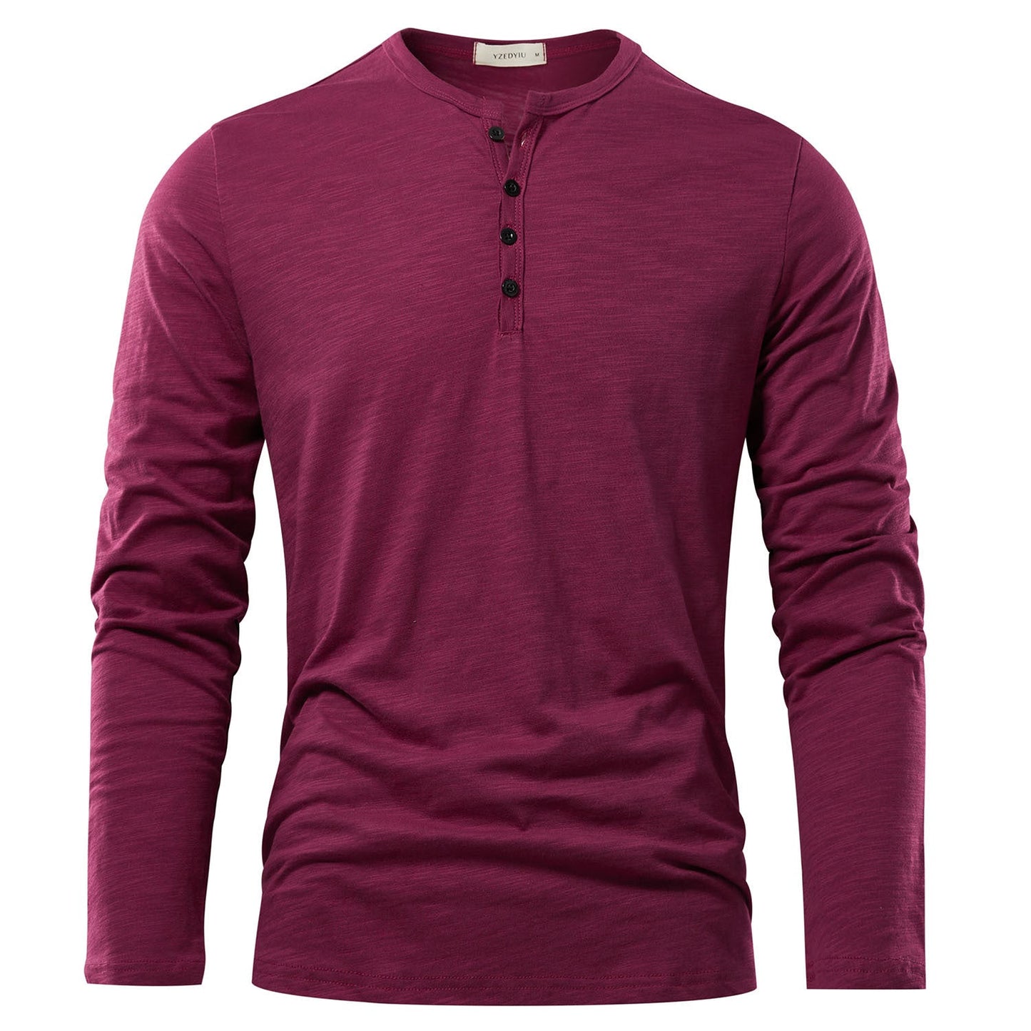 Men's Solid Color Casual Slub Cotton Long Sleeve