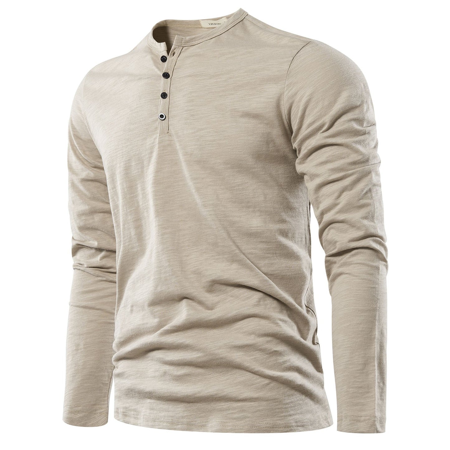 Men's Solid Color Casual Slub Cotton Long Sleeve