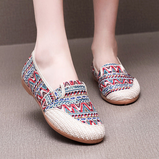Cloth Shoes Women's Flat Heel Ethnic Style Shallow Mouth
