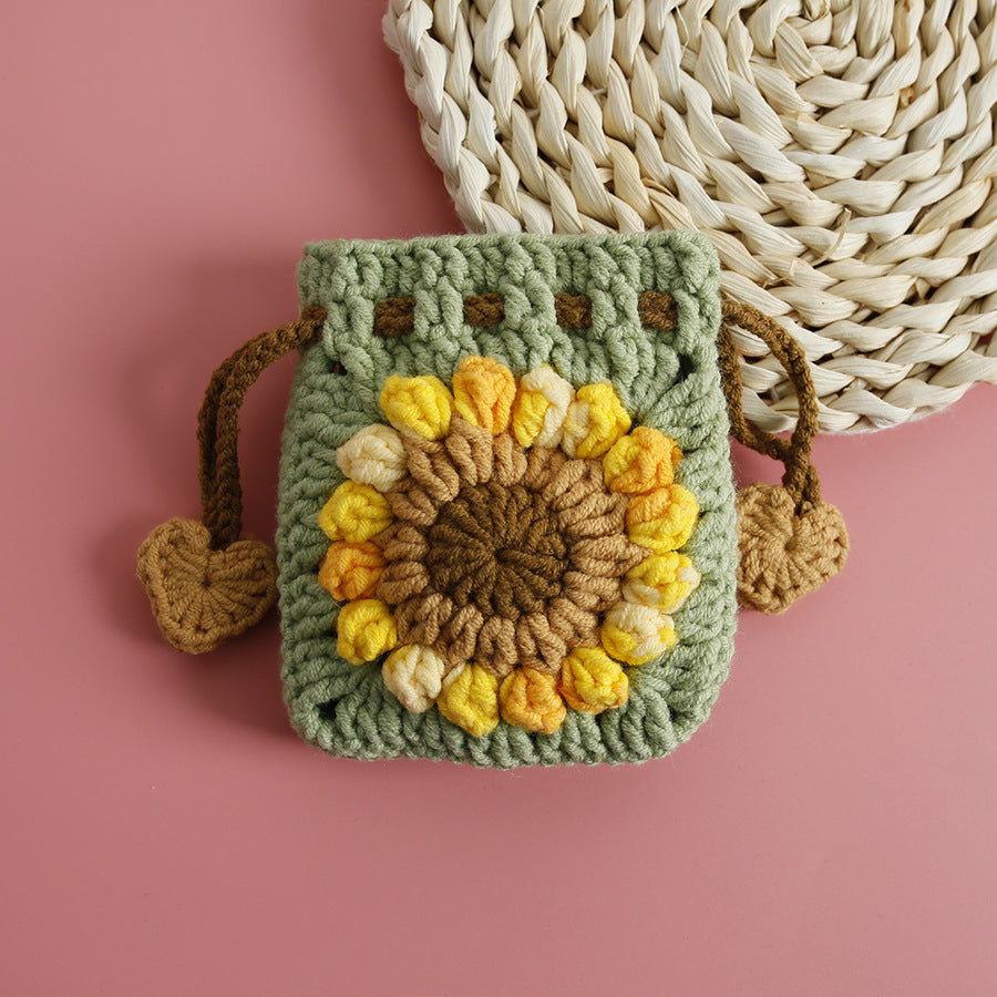 Sweet Sunflower Hand-woven Mini Drawstring Coin Purse