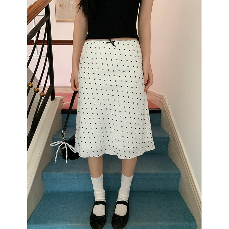 White Polka-dot High Waist Temperament French Minority Skirt