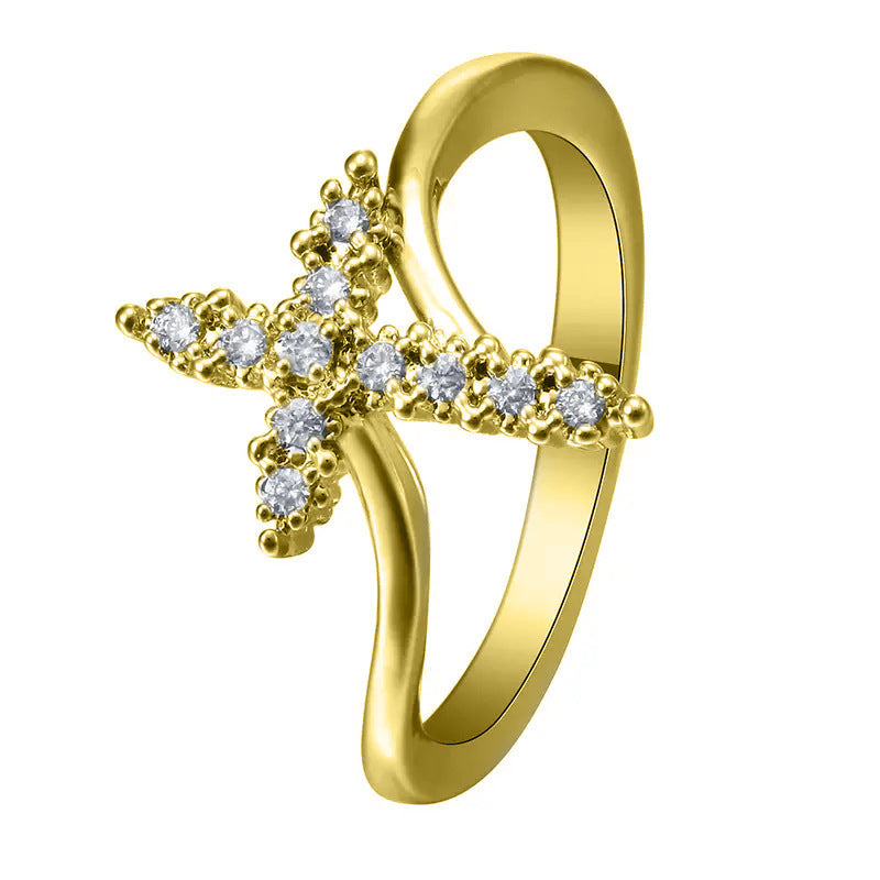 Geometric Cross Zircon Design Wedding Ring