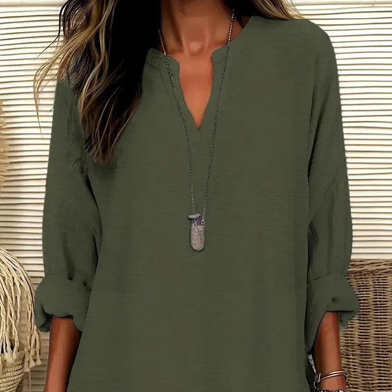 Women's V-neck Drop-shoulder Long-sleeve T-shirt