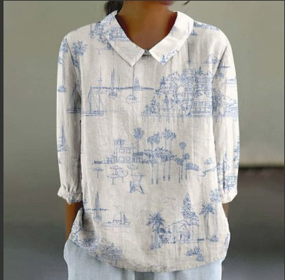 Women's Fashionable Retro Chinese Style Floral Print Shirt