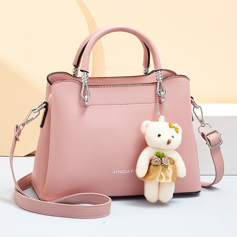 Handbag Shoulder Large Capacity Soft Leather Bear Pendant Women's Bag