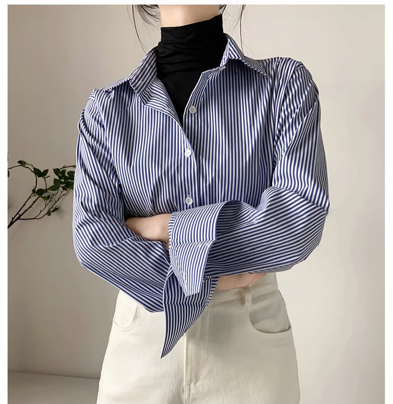 Blue Professional Striped Shirt For Women