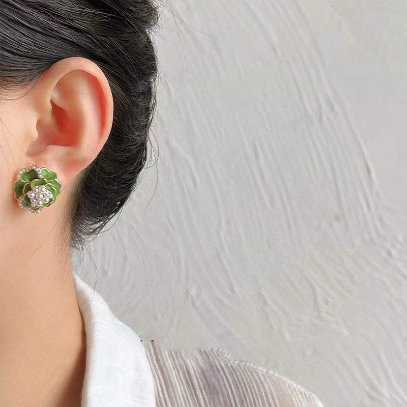 Sterling Silver Needle High-grade Temperament Camellia Pearl Ear Studs